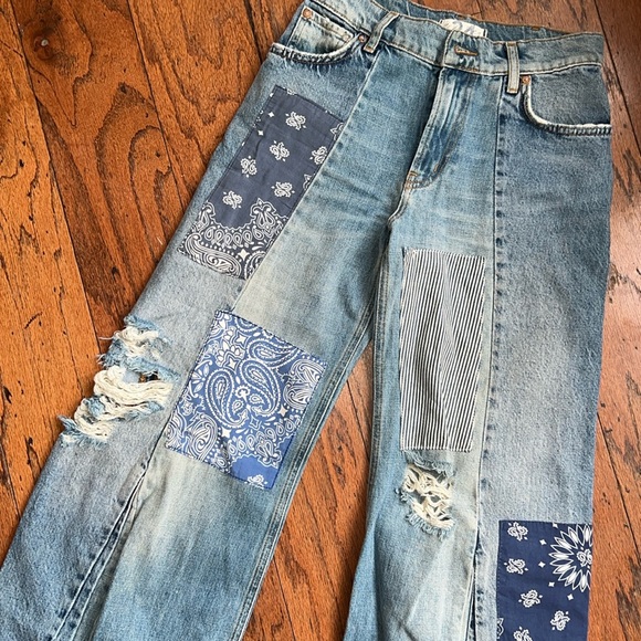Free People Denim - WE THE FREE heart of gold patchwork wide leg jean✨